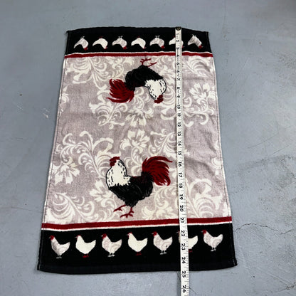 Kitchen Dish Towel Woven Design Rooster, Red Cotton Cute Chickens