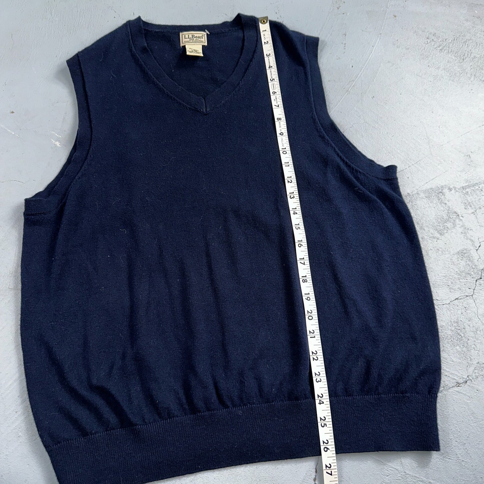 LL Bean Sweater Vest Mens Large Blue Cotton Cashmere V-Neck Sleeveless
