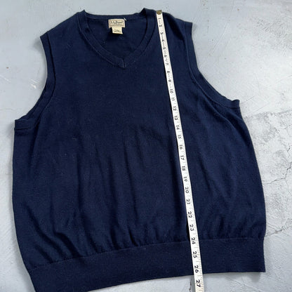 LL Bean Sweater Vest Mens Large Blue Cotton Cashmere V-Neck Sleeveless