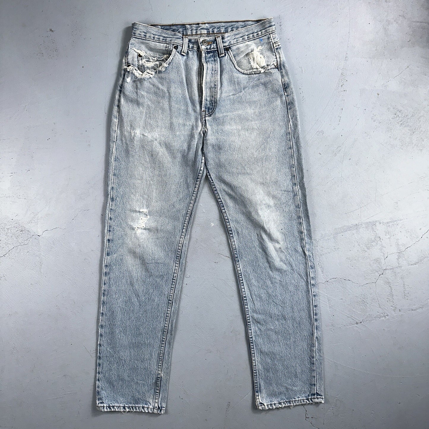 Levis 501 Vintage 90s Straight Leg Jeans 32x30 80s Light Wash Act 28x30 Thrashed