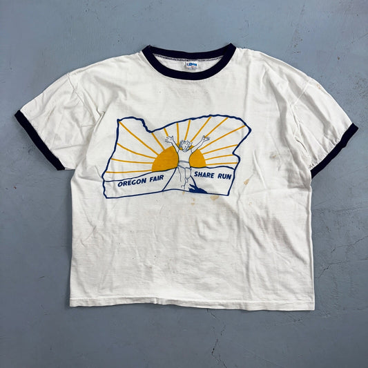Oregon Champion 80s Ringer Fair Run VTG T Shirt 1980s Sun Fun Graphic XL Cool