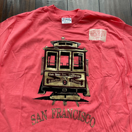San Francisco Hanes 80s Vintage T Shirt Single Stitch Pink Train Move Funny