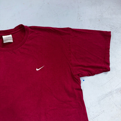 Nike Silver Tag Y2K VTG T Shirt Maroon Red Large Basic Essential Center Swoosh