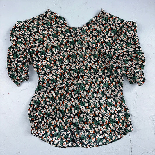 Vintage 1970s Ditsy Floral Brown Blouse 70s Womens Multicolor Rockabilly