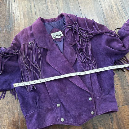 VTG Yearbook 1980s Suede Leather Jacket Purple Tassels Cowgirl Cowboy 80s 70s