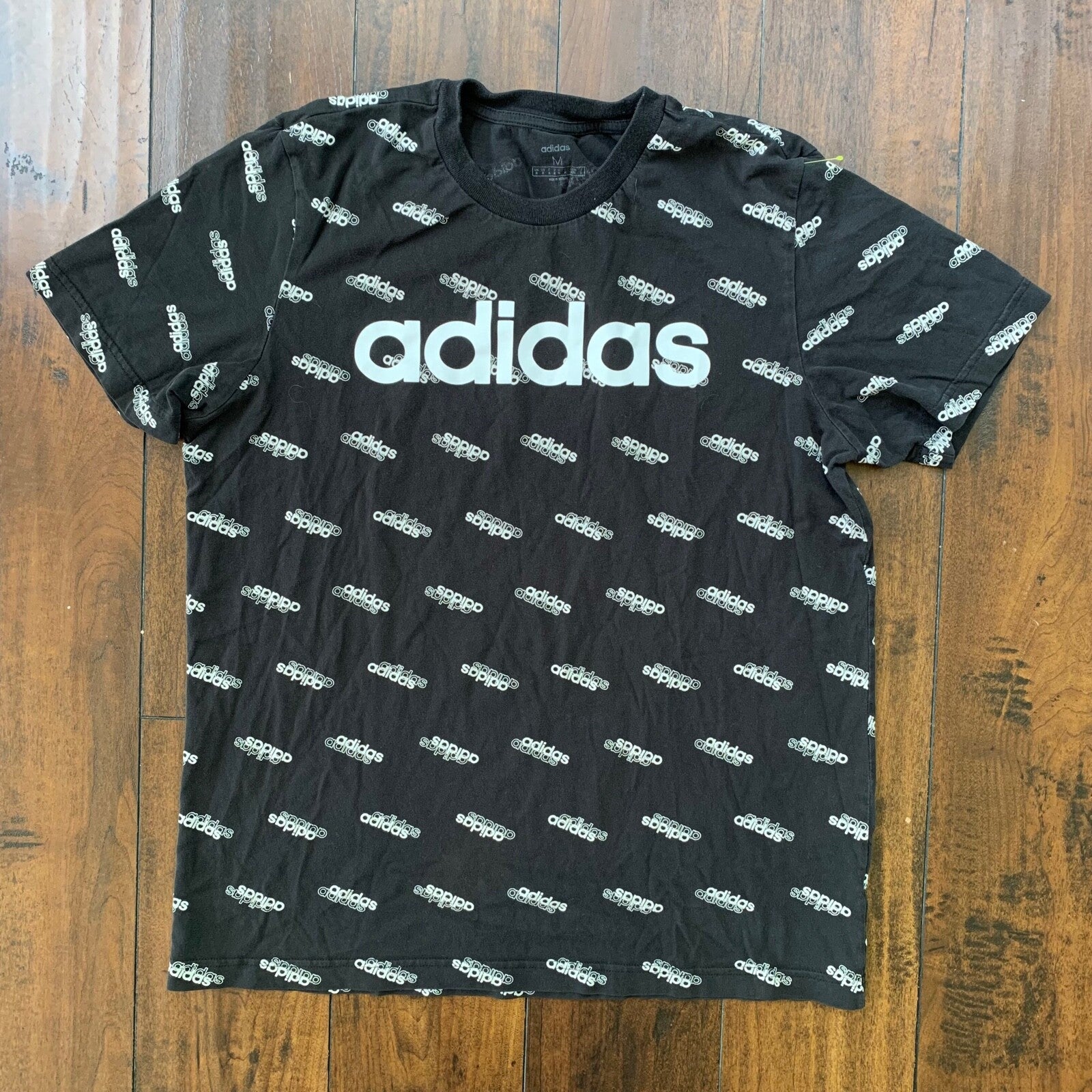 Adidas All Over Logo Print Kanye West Vintage Style T Shirt Y2K Sports Boost 350