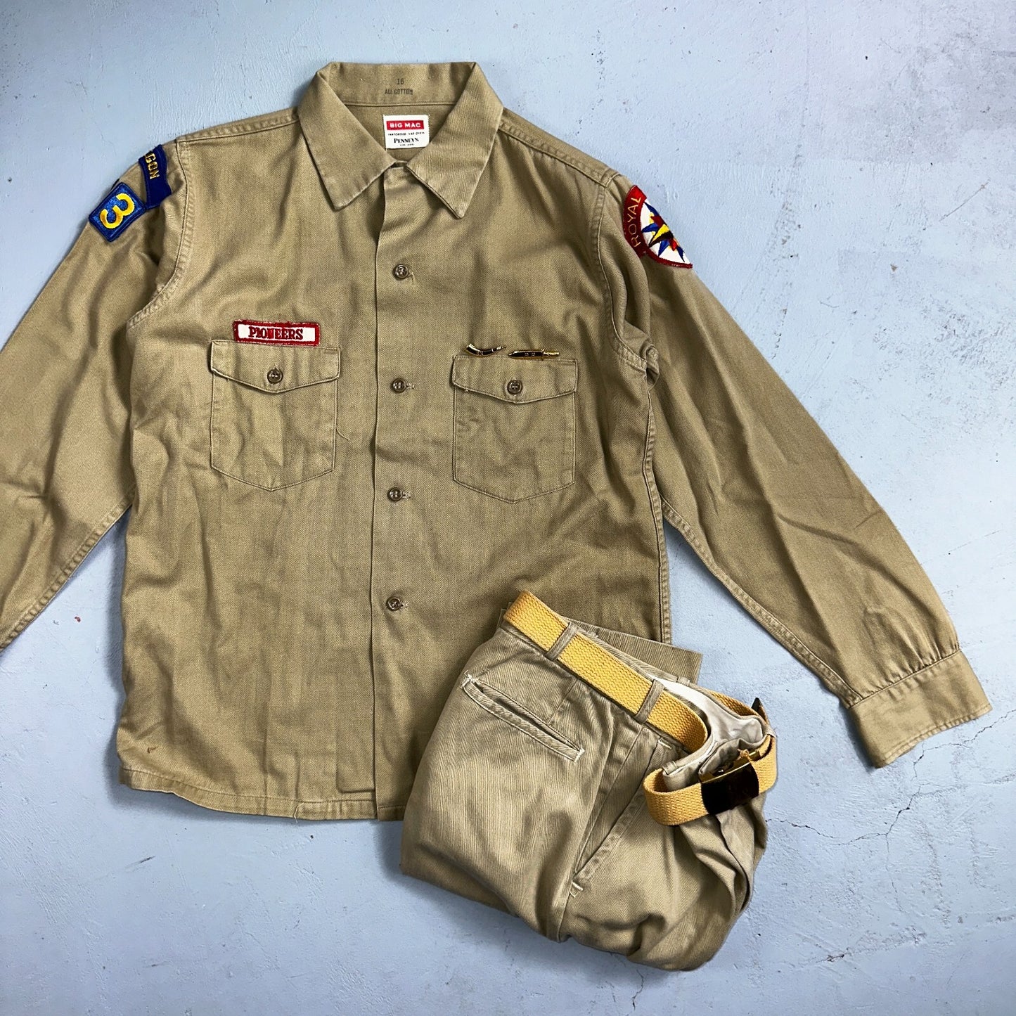 VTG Penneys Big Mac Shirt Pants Set Kids 16 Hunting Rockabilly 1960s Boy Scout