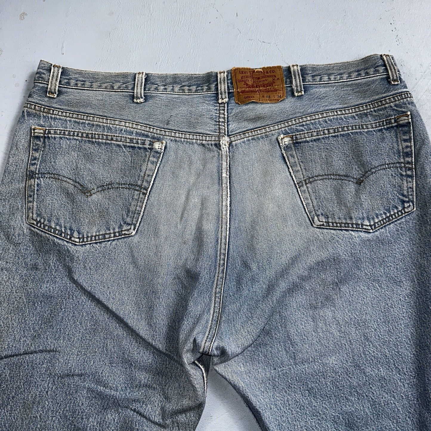 Levis 501 Vintage 90s USA XX Straight Leg Jeans 48x34 Light Wash Act 44x29