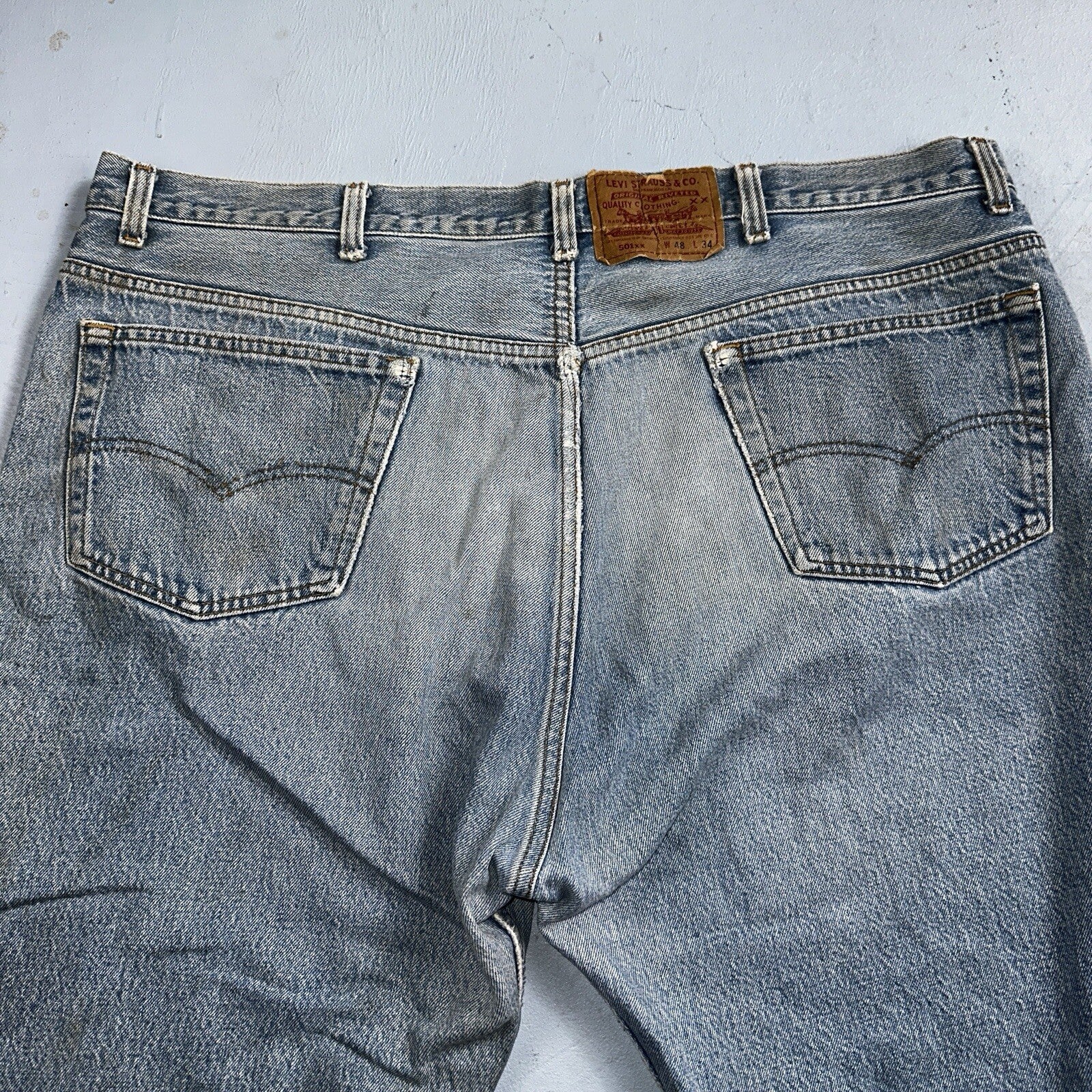 Levis 501 Vintage 90s USA XX Straight Leg Jeans 48x34 Light Wash Act 44x29
