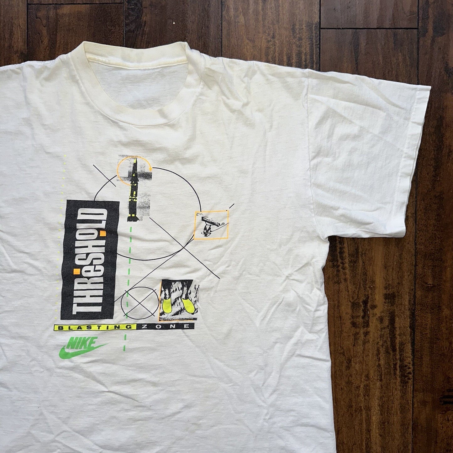 Nike Vintage T Shirt Mens Aqua Socks Swim Rare 90s Gray Tag Cut Rocket Blast