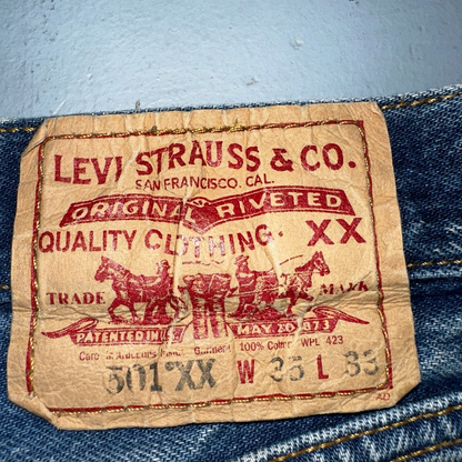 Levis 501 Vintage Y2K XX Straight Leg Jeans 90s Blue Med Wash 35x33 Act 33x29