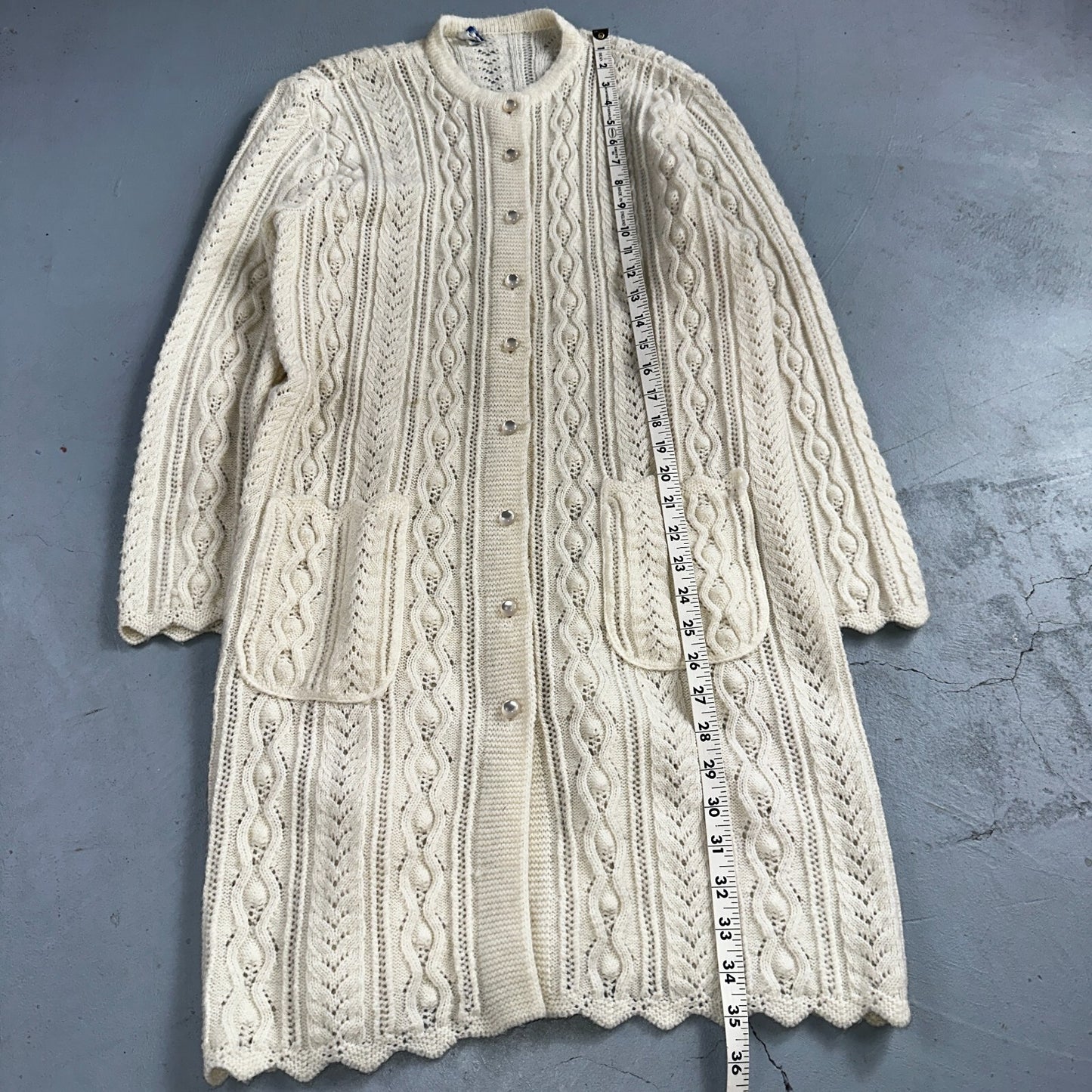 Vintage Wintuk Off White Cardigan Granny Sweater Button Front Orlon Acrylic Long