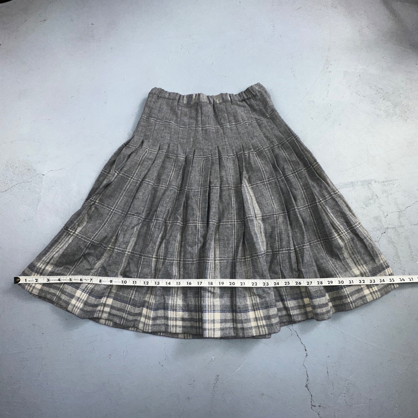 Gray Plaid Original Vintage Wool Pleated Skirt Rockabilly 1960s 50s 60s 26 Waist