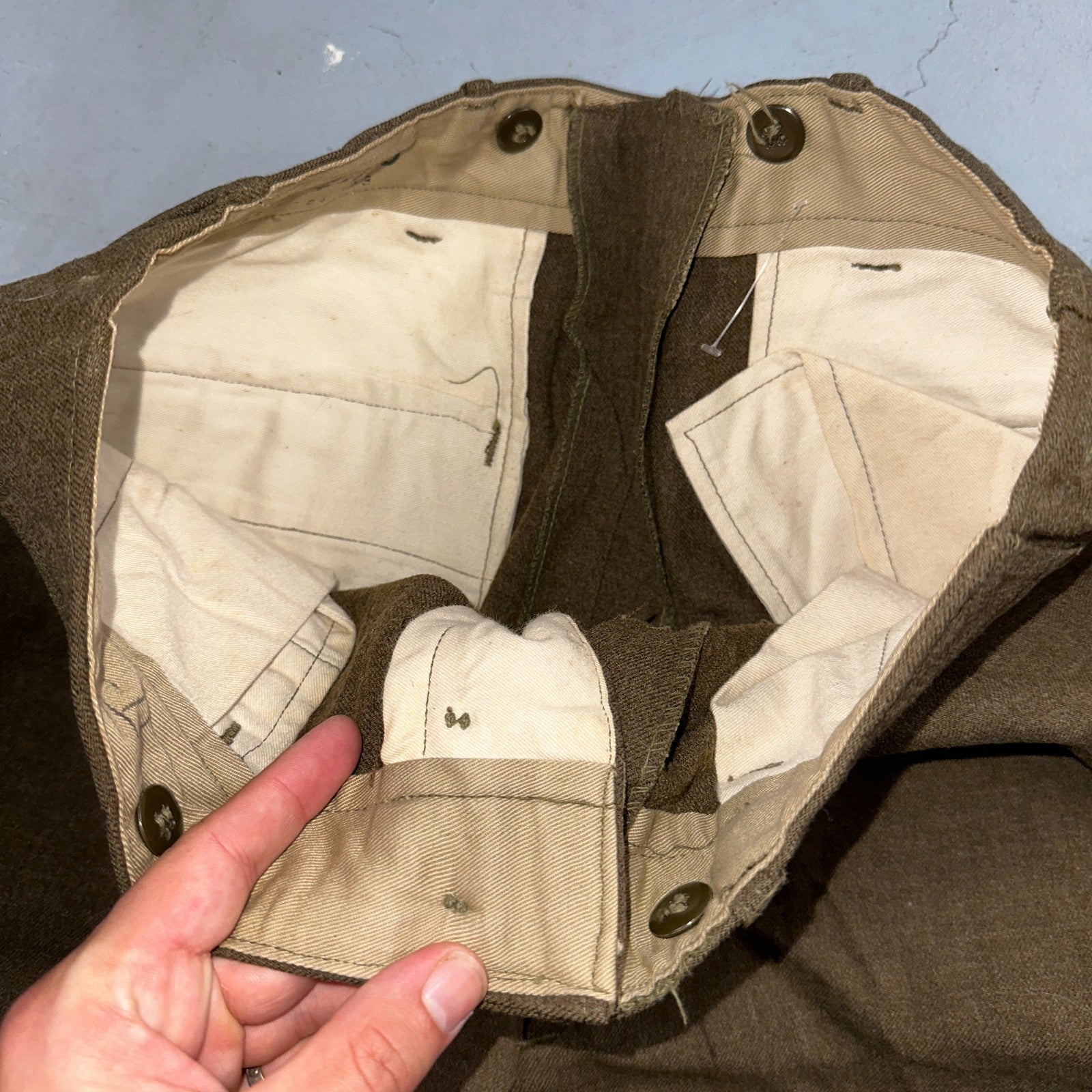 Vintage 40s US Army WWII Field Wool Trousers Pants Mens 34x33 OD-33 Military