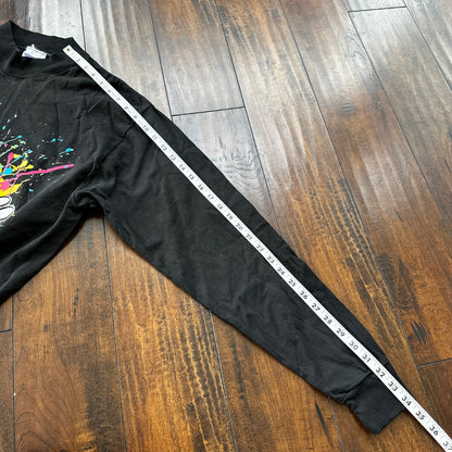 Mickey Mouse Disney Splatter Long Sleeve Black Vintage T Shirt 90s USA Cool