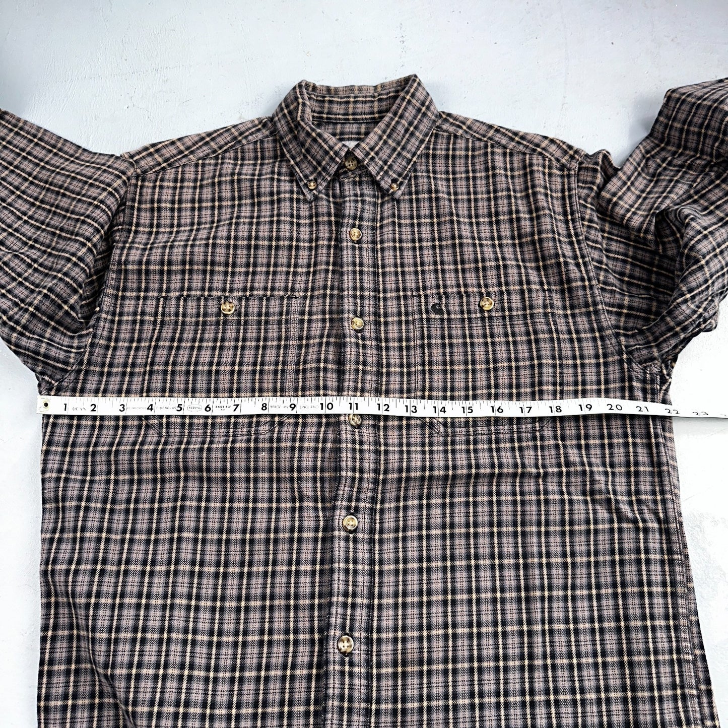 Carhartt Flannel Shirt M S249 BLK Black Brown Pockets Heavy Weight Medium