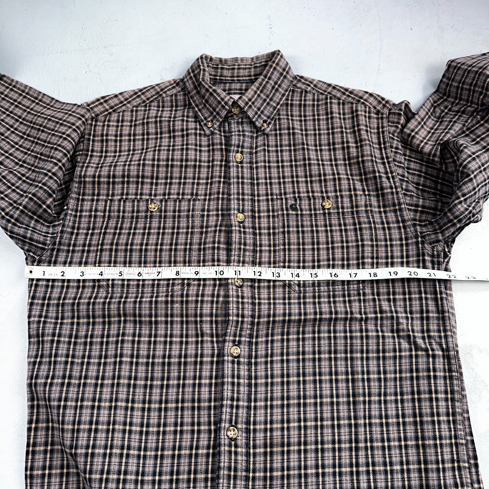 Carhartt Flannel Shirt M S249 BLK Black Brown Pockets Heavy Weight Medium