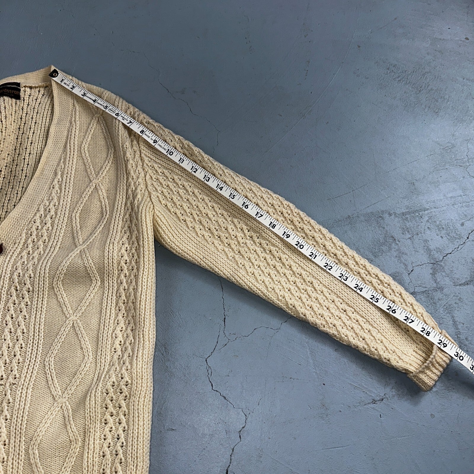 Vintage 100% Wool Fisherman Knit Men’s M Cardigan Nordstrom 1970s 70s Ivory