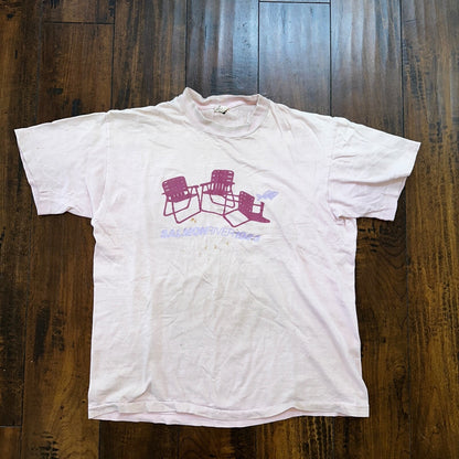 Salmon River 1983 VTG T Shirt Thrashed Lawn Chairs Fish Fishing 80s Single Stitc