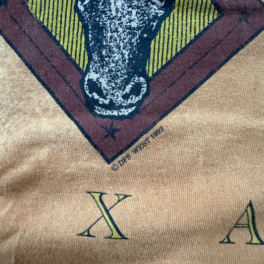 Hanes Huston Texas VTG T Shirt Bull Southern America USA Tye Dye Travel Tee 90s