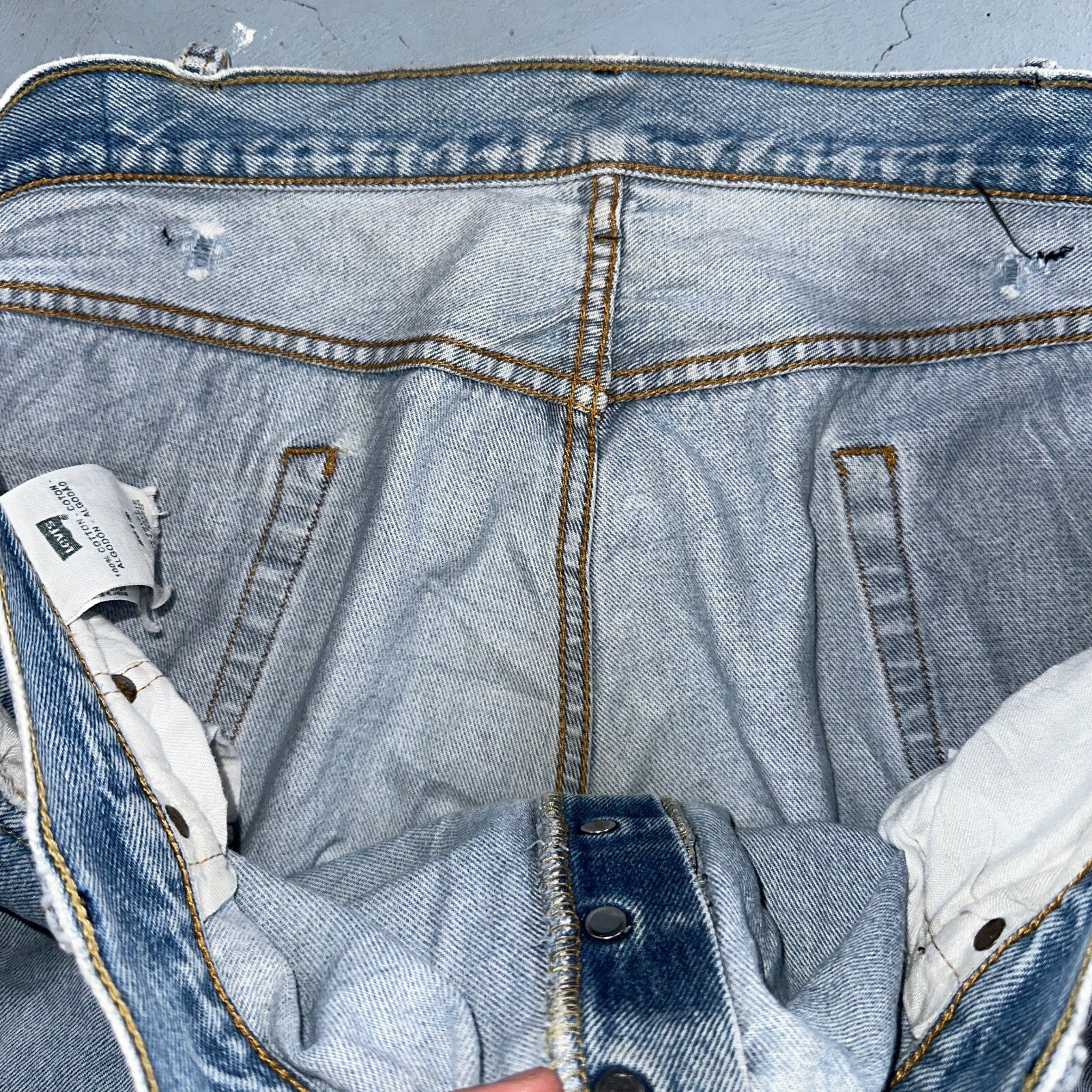 Levis 501 Vintage Y2K XX Straight Leg Jeans Rips Blue Light Wash 46x32 Act 42x28