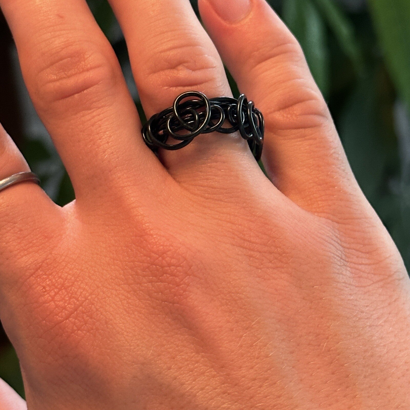 Homemade Wire Black Created Women's Wedding Band Ring Cute Y2K VTG Cool 90s