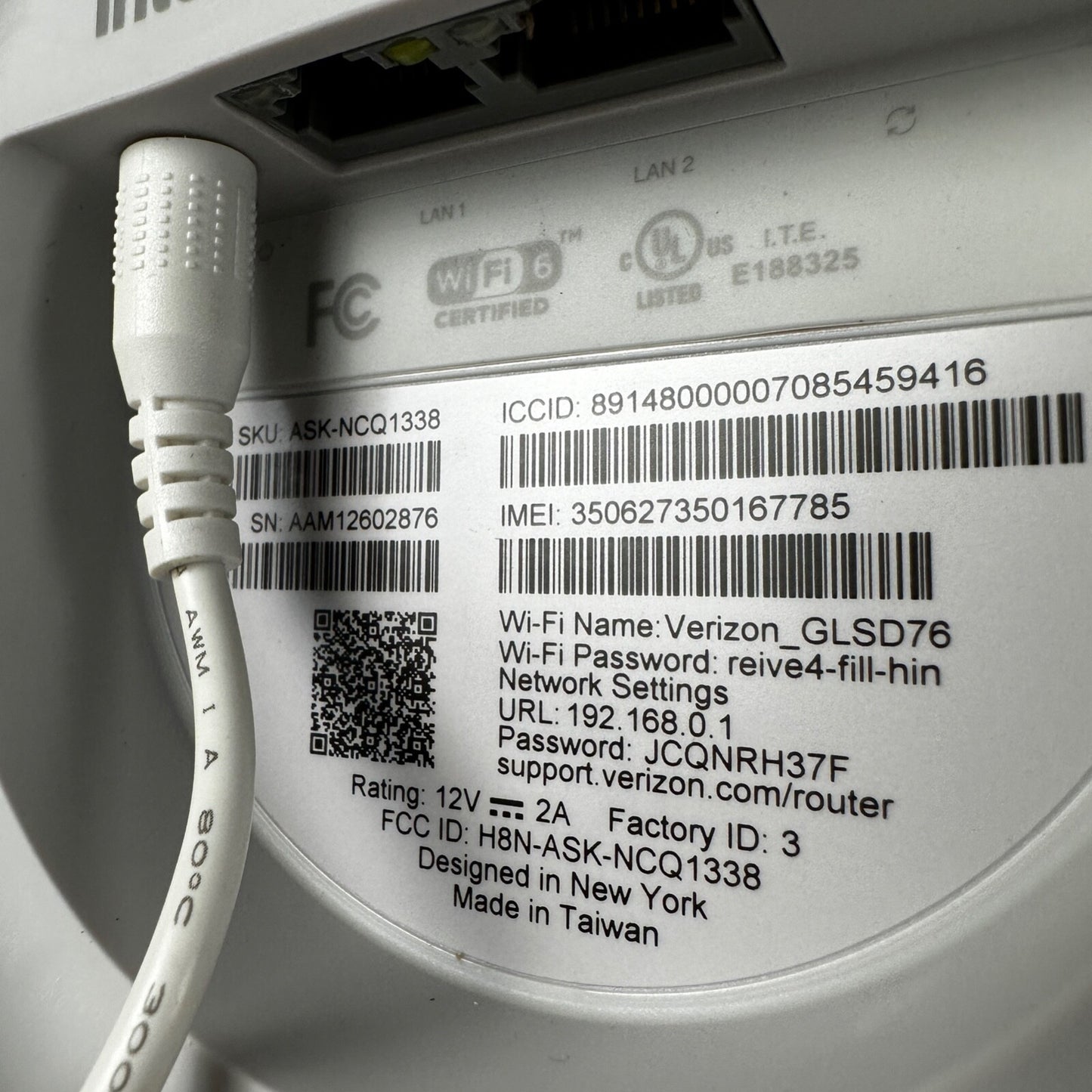 Verizon 5G Internet Gateway Home Router Wi-Fi Hotspot ASK-NCQ1338 White