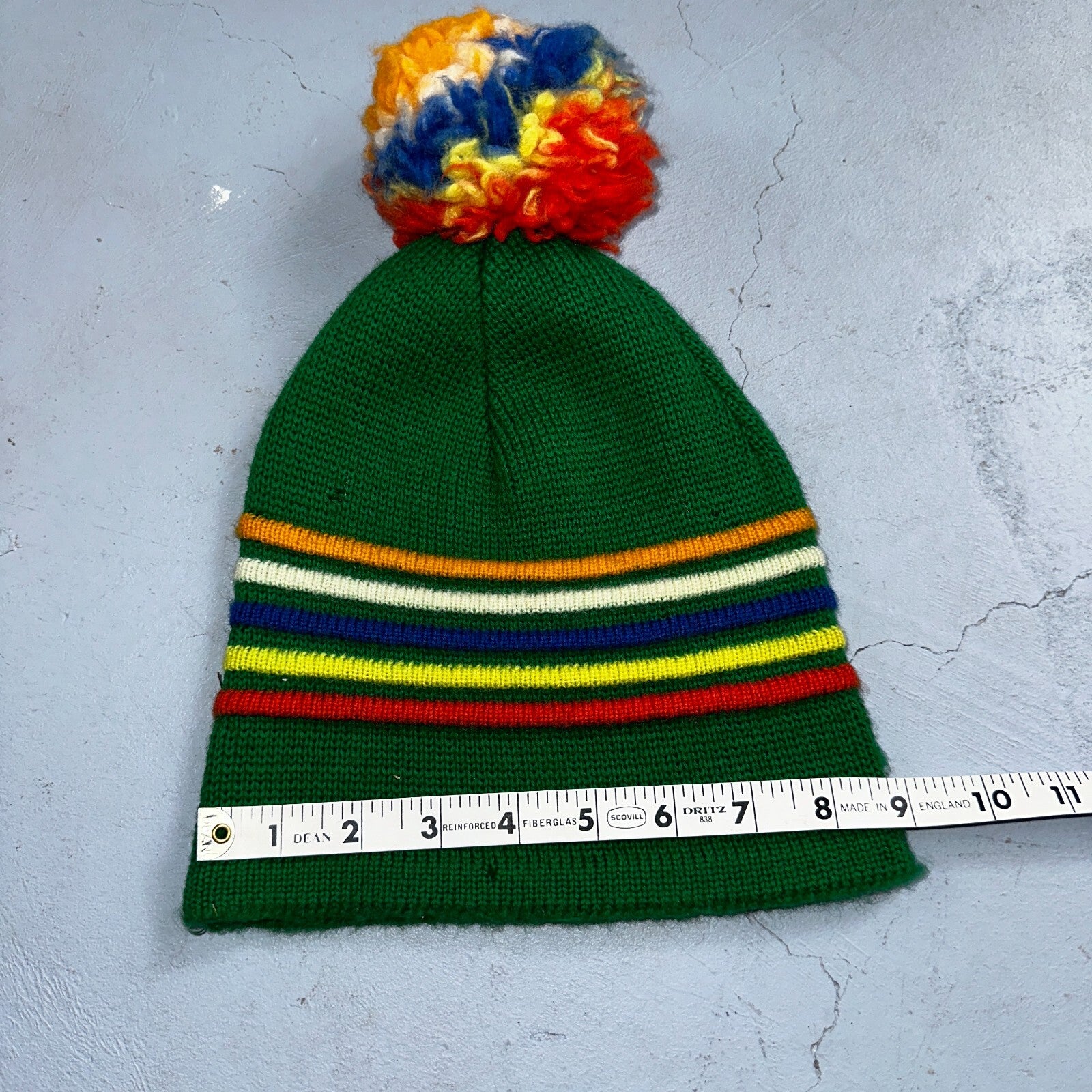 Vintage Wigwam Mills 100% Wool Ski Winter Gear Knit Beanie Hat Red & Blue USA