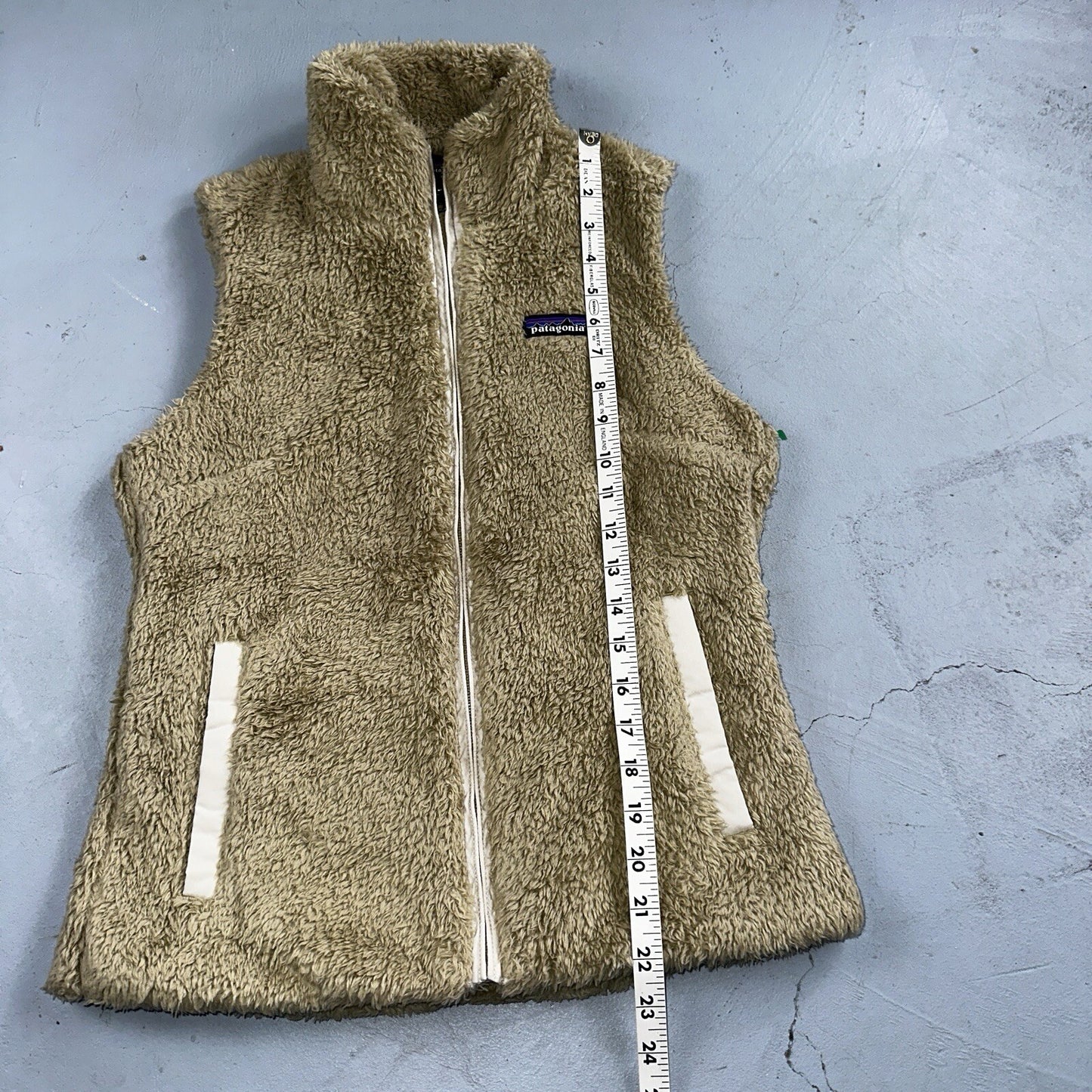 Patagonia Los Gatos El Cap Khaki Beige Teddy Fleece Full Zip Vest - XS Small
