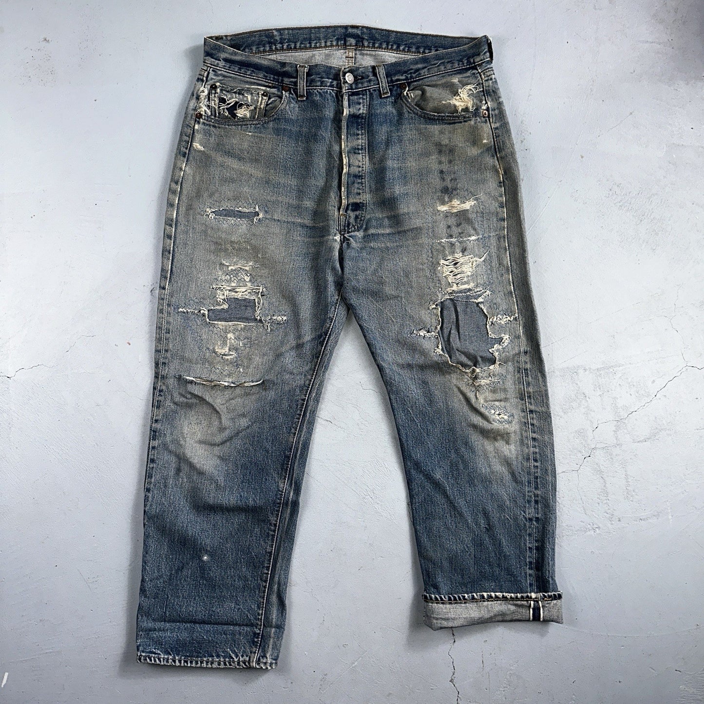 Levis 501 VTG 70s SS Redline Selvedge Jeans XX Med Wash Thrashed Act 35x26