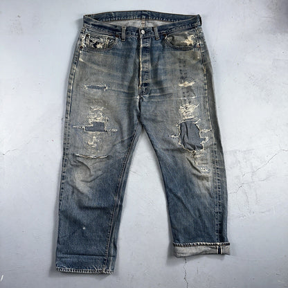 Levis 501 VTG 70s SS Redline Selvedge Jeans XX Med Wash Thrashed Act 35x26