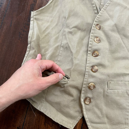 VTG Male Vest Adult Beige Canvas 60s 70s Shooting Hunting buckle back