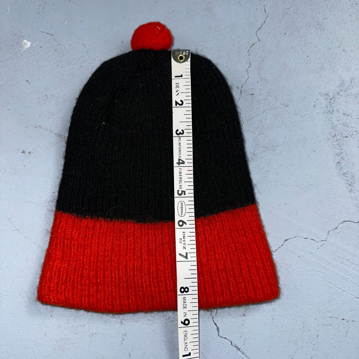 Vintage Wool Toddler Beanie Hat Winter Cap Red Black Stripes Pom Pom 60's