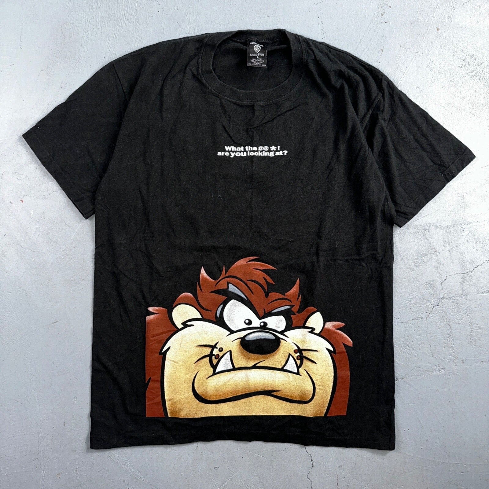 Vintage 1997 TAZ Tazmanian Devil WTF You Looking At Warner Bros Funny Joke Large