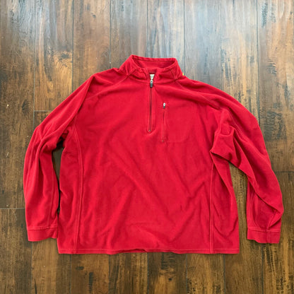 LL Bean Quarter Zip Pullover Fleece Sweater Mens 2XL Red Pockets VTG 90s Style