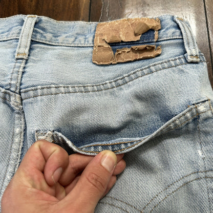 Levis Vintage 80s Redline Selvedge USA 501 Light Wash Jeans 66 30x28 Thrashed