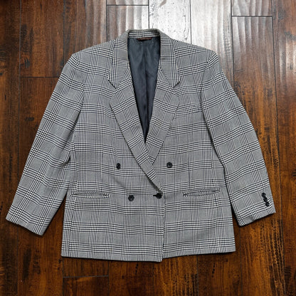 Vintage Cricketeer Womens Nordstrom Double Breasted Blazer Pure Wool 80s Plaid
