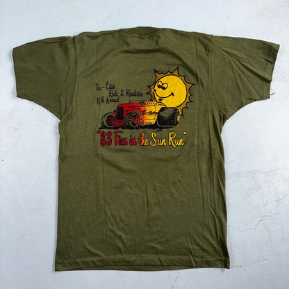 MASH Army Screen Stars 80s VTG T Shirt Sun Run 4077 Green Hot Rods Cool Large