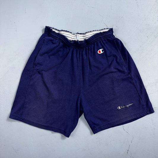 Champion VTG USA 80s Sweat Gym Shorts Large Navy Blue Faded Reverse Weave 1980s