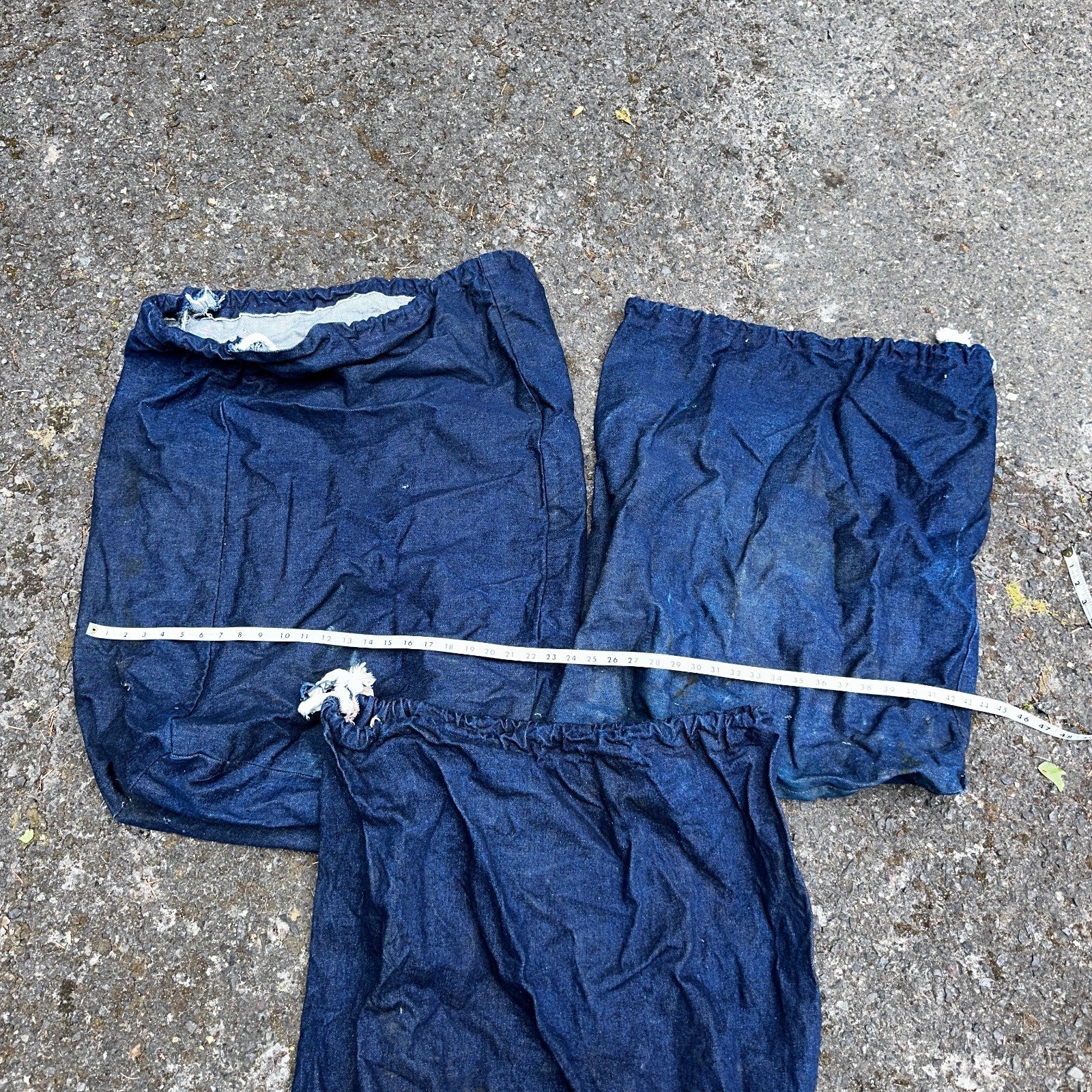 VTG 60s 50s Denim Blue Laundry Drawstring Faded Civilian Bag Lot of 3 USED
