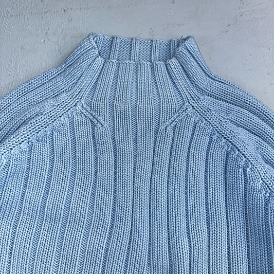 Vintage 90s Lands End 100% Cotton Chunky Ribbed Knit High Neck Sweater Size L