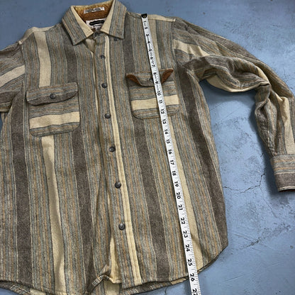 Arrow Shelter Bay Wool Mens Shirt Button Up M Brown Plaid Flannel Striped 80s