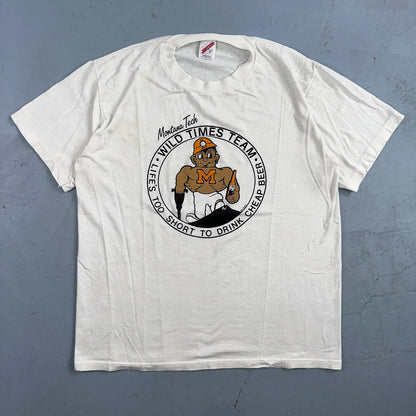 Cheap Beer Montana Tech Wild Times Buff Guy VTG T Shirt 80s Quote Funny Graphic