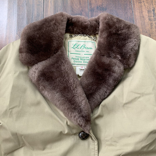 Vintage 1960s LL Bean Tan Prime Northern Goose Down Jacket Parka Womens Size 14