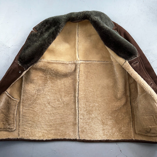 VTG Mens Coat Suede 60s Western Ranch Trucker Jacket Fur Sherpa 44 Brown 1960s