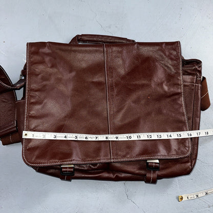 Rich Brown Leather Messenger Satchel Computer Laptop Cross Body Bag