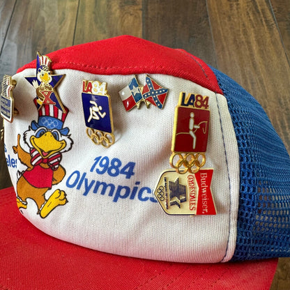 LA Olympics 1984 Vintage Hat Cap Snapback Pins Gold Medal USA Los Angles 80s