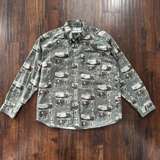 Columbia Button Down Shirt Knots Wood Size Large Long Sleeve Shirt Outdoor VTG