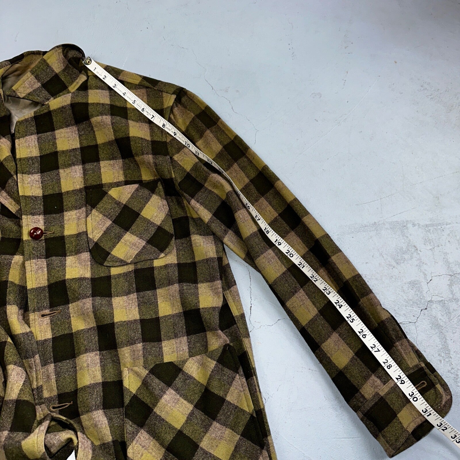 Pendleton 49er Blazer Mens L Yellow Green Wool Plaid Jacket Vintage 60s 1960s