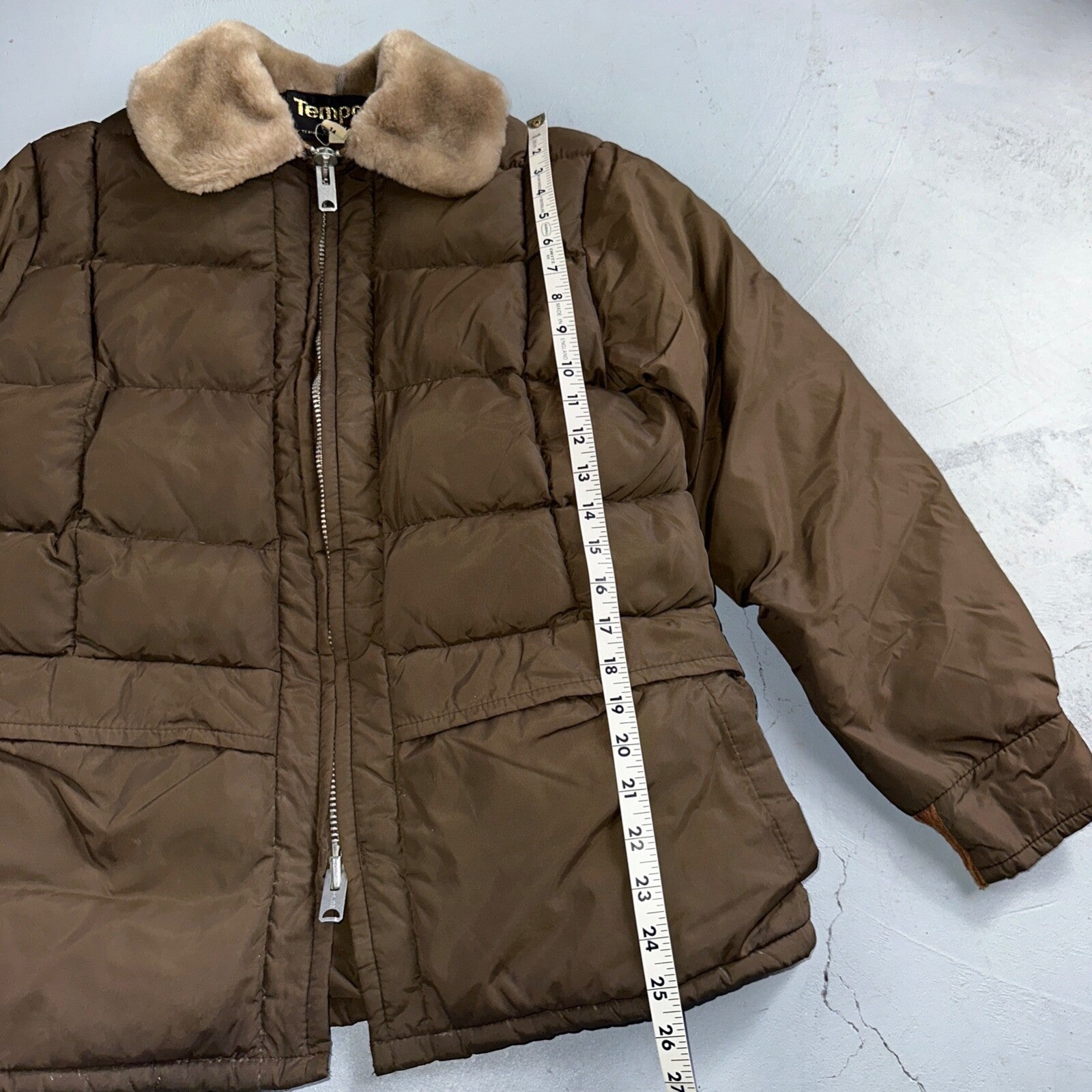 Vintage Tempco Goose Down Insulated Puffer Jacket Brown Size 14 USA 1970s 70s
